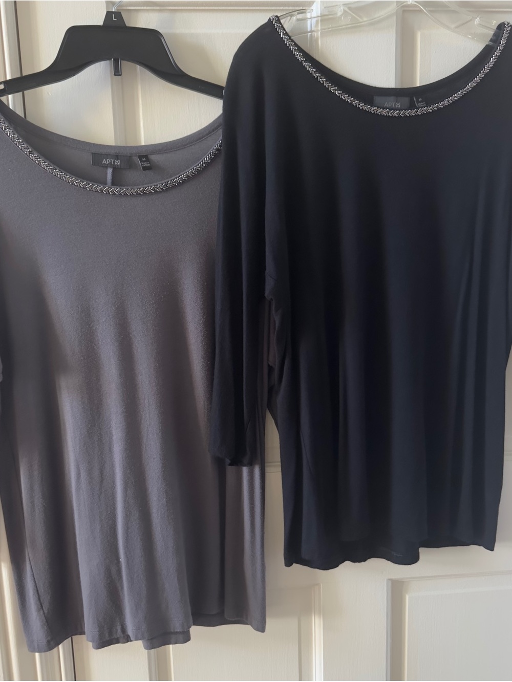 Lot of 2- Apt 9 Women’s Long Sleeve Tops - Black and Gray with Chain Trim